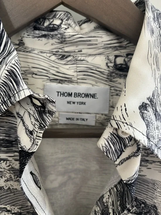 NWOT Thom Browne Black & White Illustrated Button-Up Shirt - Picture 4 of 6